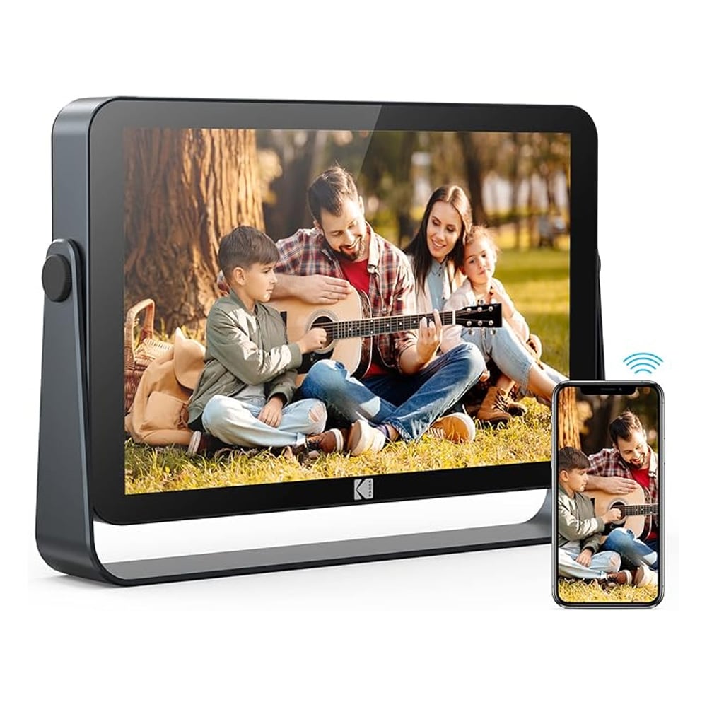 Kodak WiFi fotoramme 10" FHD / grå digital bilderamme med appdeling / 32 GB multimedieskjerm med oppladbart batteri