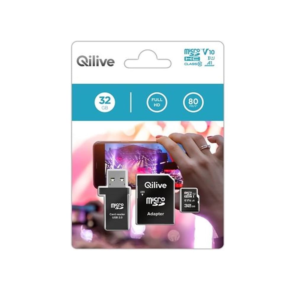 Qilive microSDHC Class 10 V10 32 GB + minnekortleser