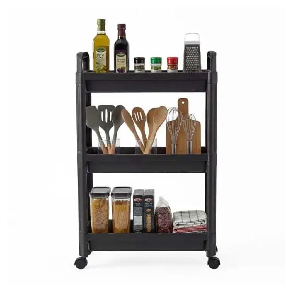 Hylle med hjul – baderomshylle / oppbevaringshylle / mobil hylle – Svart