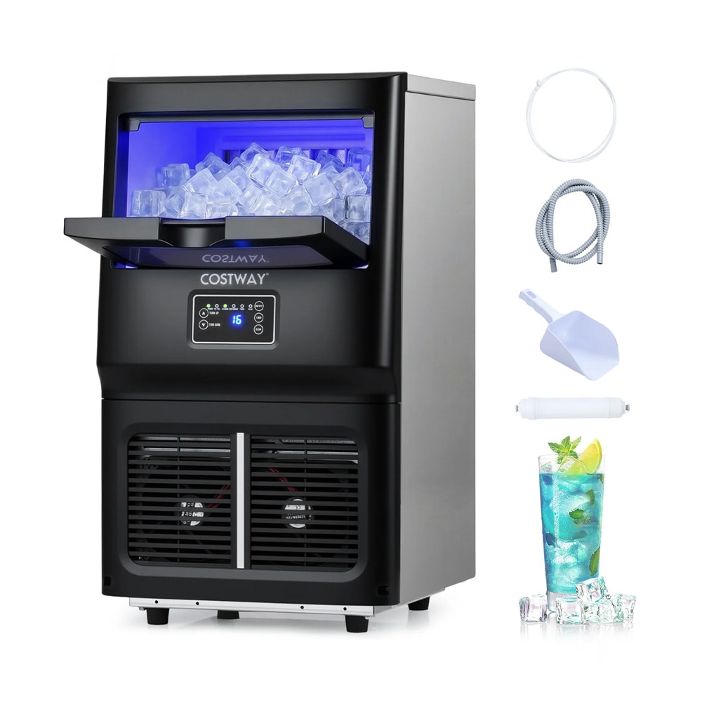 Ismaskin 25–30 kg/døgn – frittstående isbitmaskin for hjem og bedrift – svart