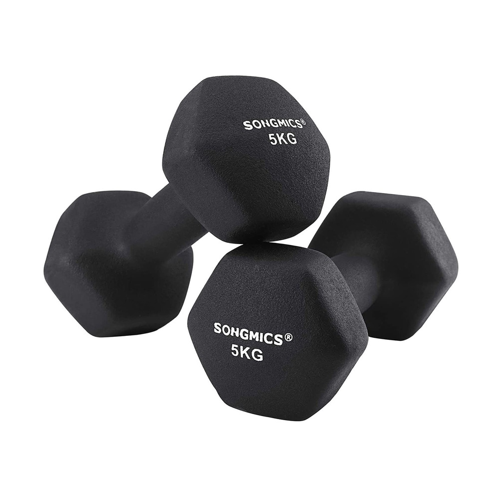 Neoprenmanualer 5 kg 2-pk svart / sekskantede manualer / manualsett for styrke- og hjemmetrening
