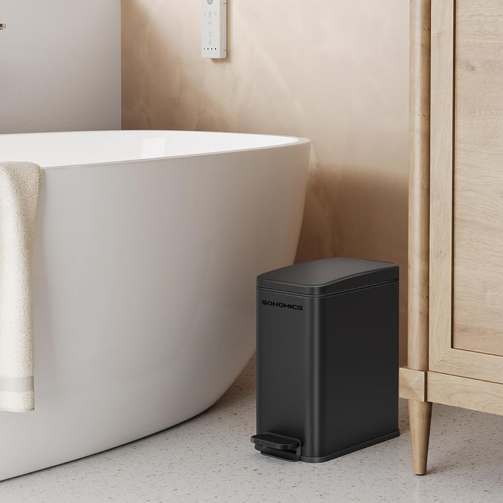 Pedalbøtte 5 L svart / baderomsbøtte med myk lukking / kompakt søppelbøtte med fotpedal
