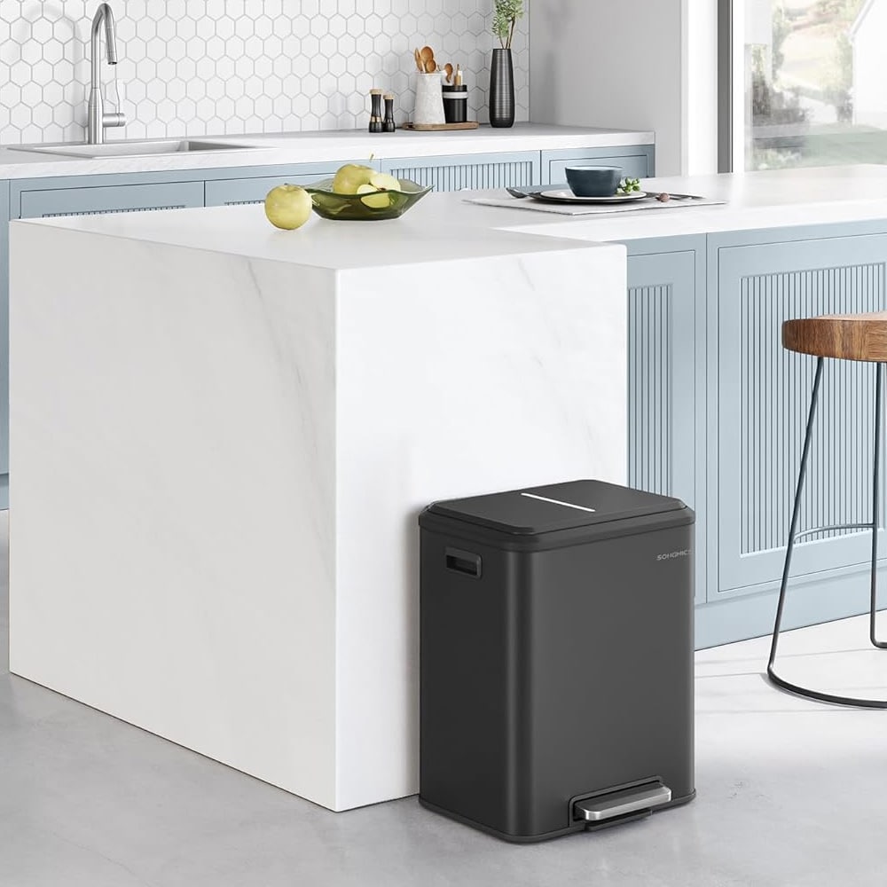 Pedalbøtte 2x15 L svart / søppelbøtte med dobbeltrom / kjøkkenbøtte med myk lukking og pedal