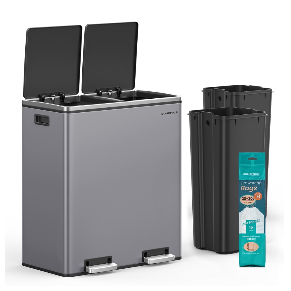 Pedalbøtte 2x30 L grå / dobbeltrom / kjøkkenbøtte med myk lukking og pedal