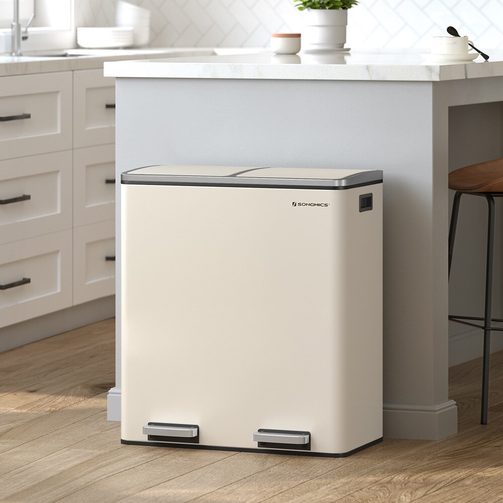 Pedalbøtte 2x30 L beige / dobbeltrom / kjøkkenbøtte med myk lukking og pedal