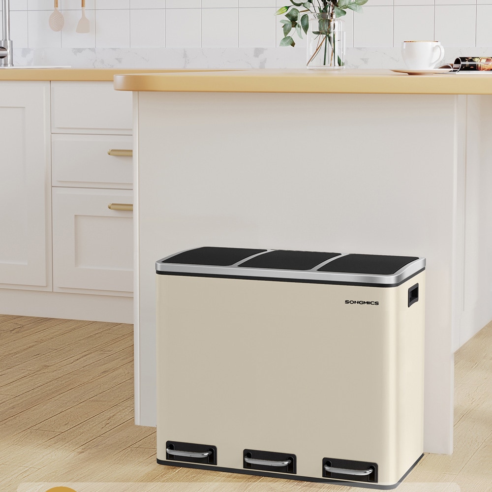 Pedalbøtte 3x18 L beige / tre rom / kjøkkenbøtte med myk lukking og pedal