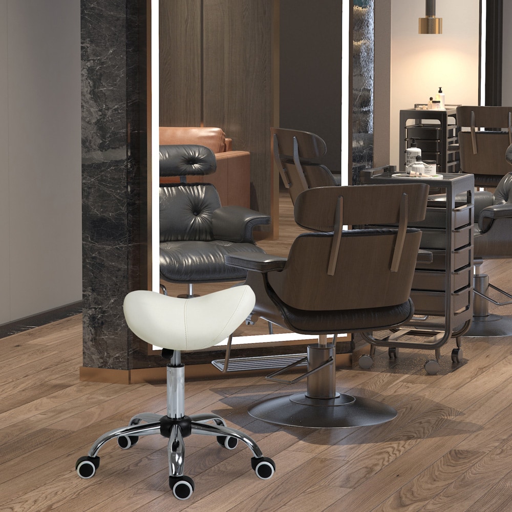 Justerbar sadelkrakk / krakk med hjul / ergonomisk arbeidsstol / svingbar krakk 49-61 cm - Hvit