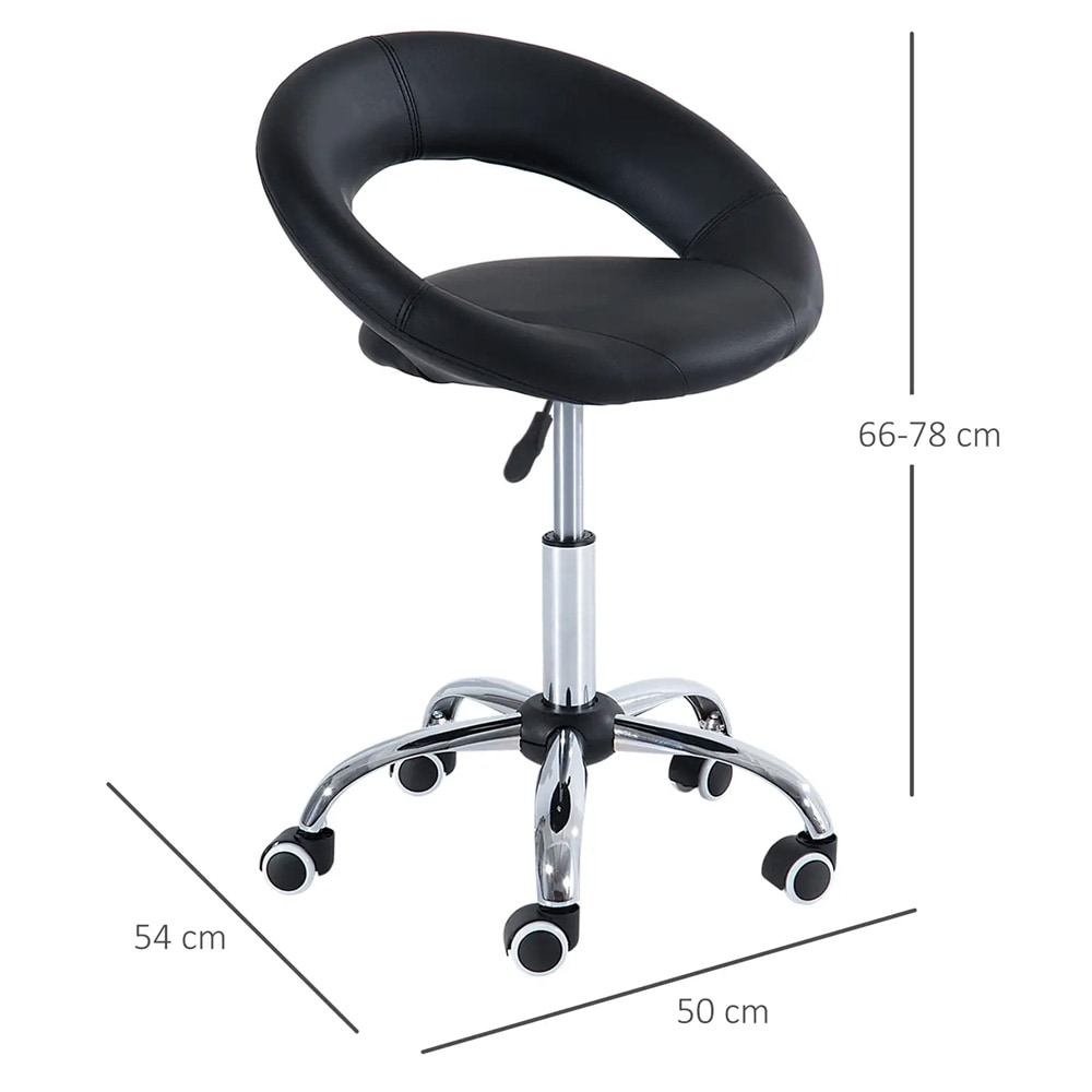 Justerbar arbeidskrakk med ryggstøtte 66–78 cm / frisørkrakk på hjul 45–57 cm for salong og klinikk