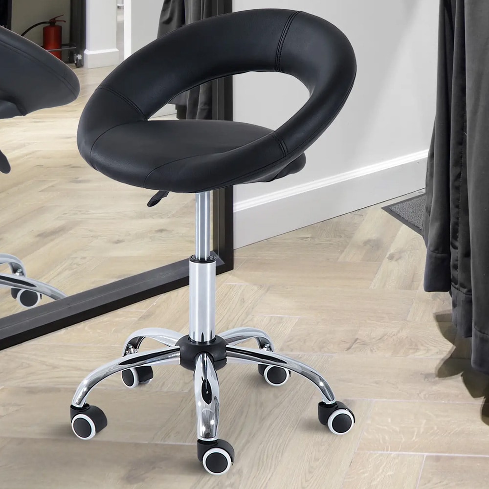 Høydejusterbar arbeidskrakk / rullende krakk med ryggstøtte / ergonomisk kontorkrakk / svingbar stol - Svart