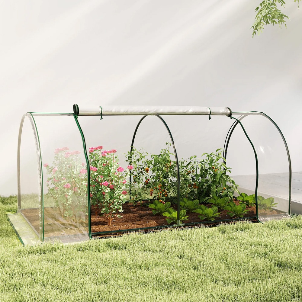 Plasttunneldrivhus / dyrkingstunnel med stålramme / minidrivhus med dør / drivhus for dyrking 250cm