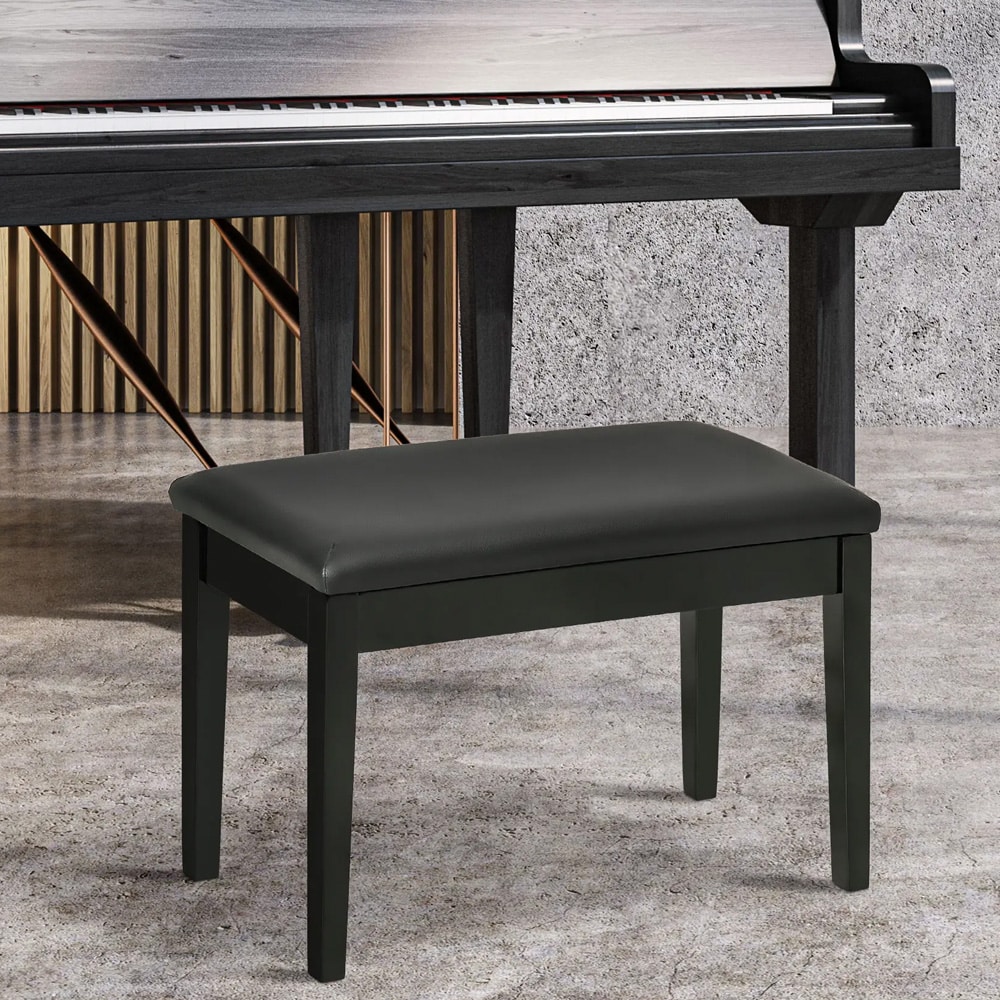 Polstret pianokrakk / pianobenk med oppbevaringsplass og sete i kunstskinn