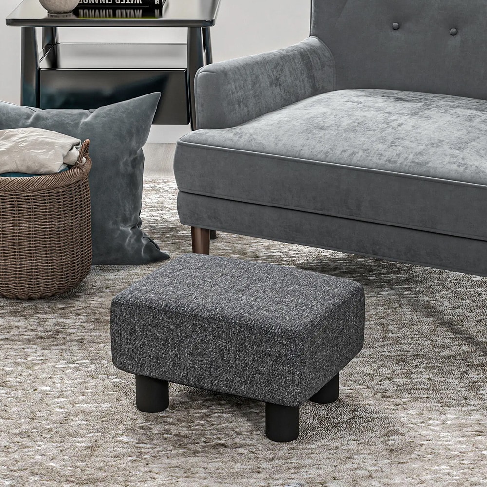 Fotskammel med polstring / stoffpouf / liten krakk med mykt sete - Grå