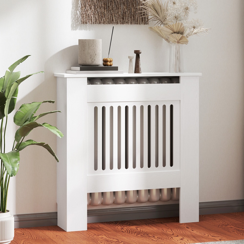 Elementdeksel - hvitt radiatordeksel 79x19x81cm med hylle