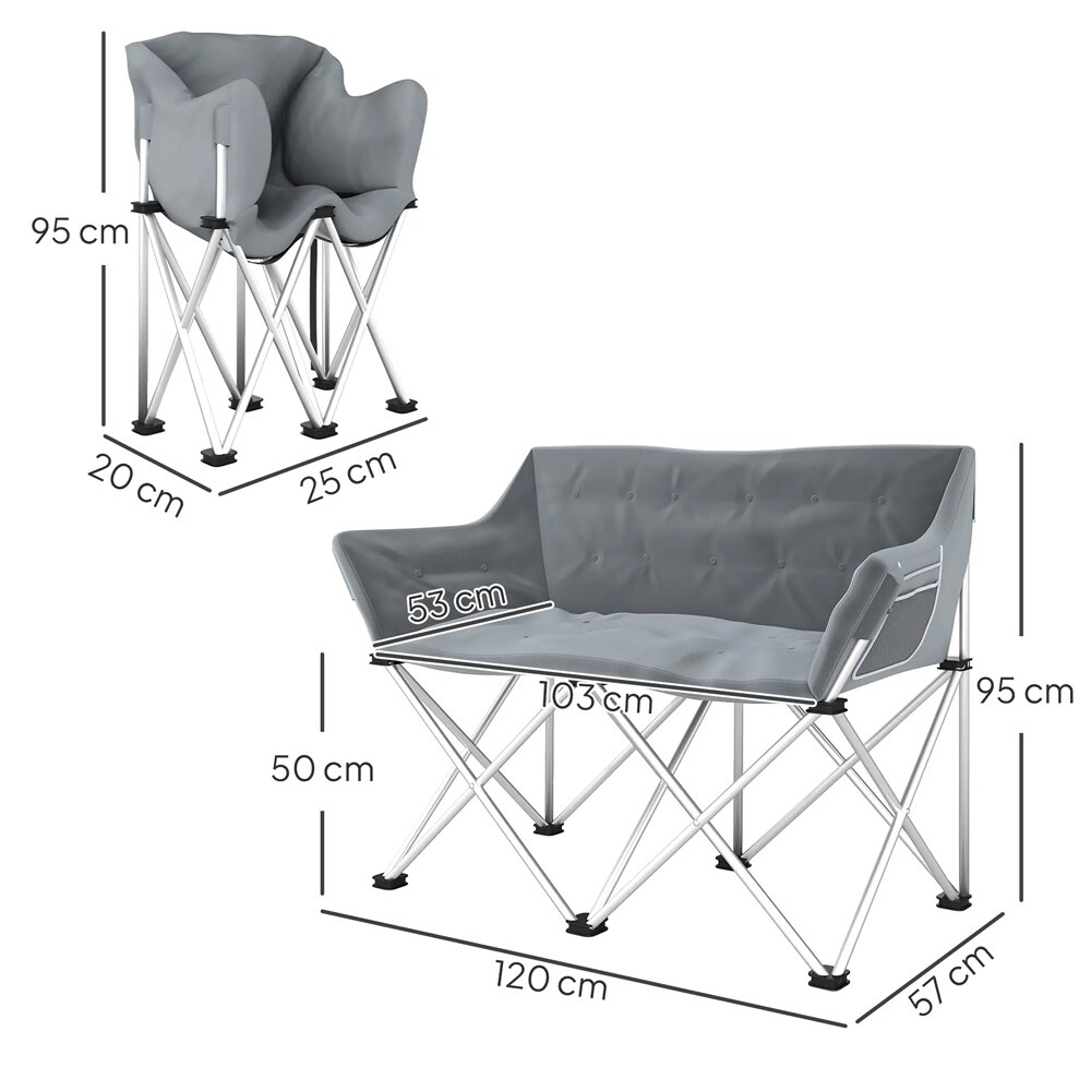 Campingsofa - 2-seters campingstol / sammenleggbar utesofa for camping