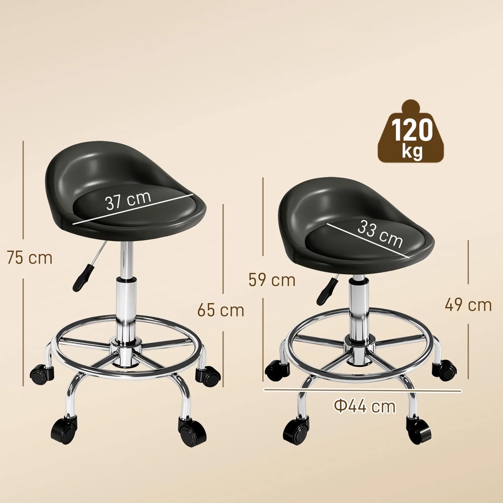 Svingbar stol med hjul 59–75 cm / salongsstol med ryggstøtte / arbeidsstol / krakk