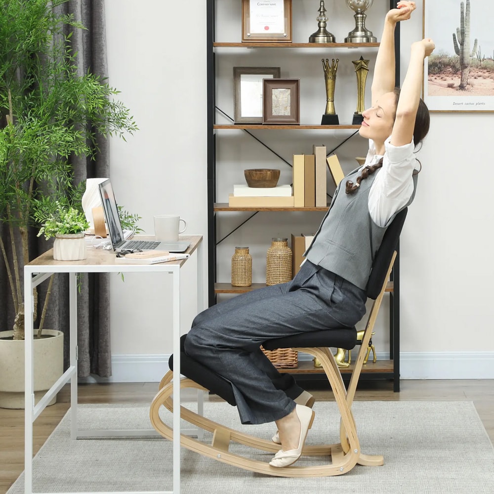 Ergonomisk knestol med ryggstøtte og gyngefunksjon - kontorstol / balansestol i svart