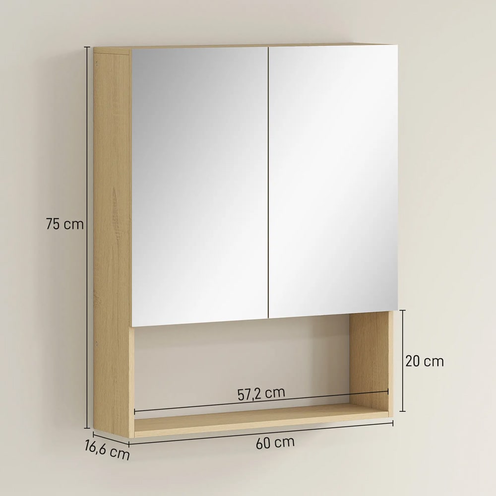 Speilskap til bad 75x60cm / vegghengt baderomsskap med speil / veggskap med justerbare hyller og speildører