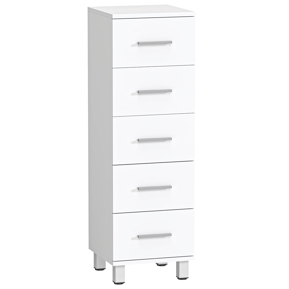 Smalt baderomsskap med 5 skuffer / hvit baderomskommode / kompakt oppbevaringsskap 30×30×95cm