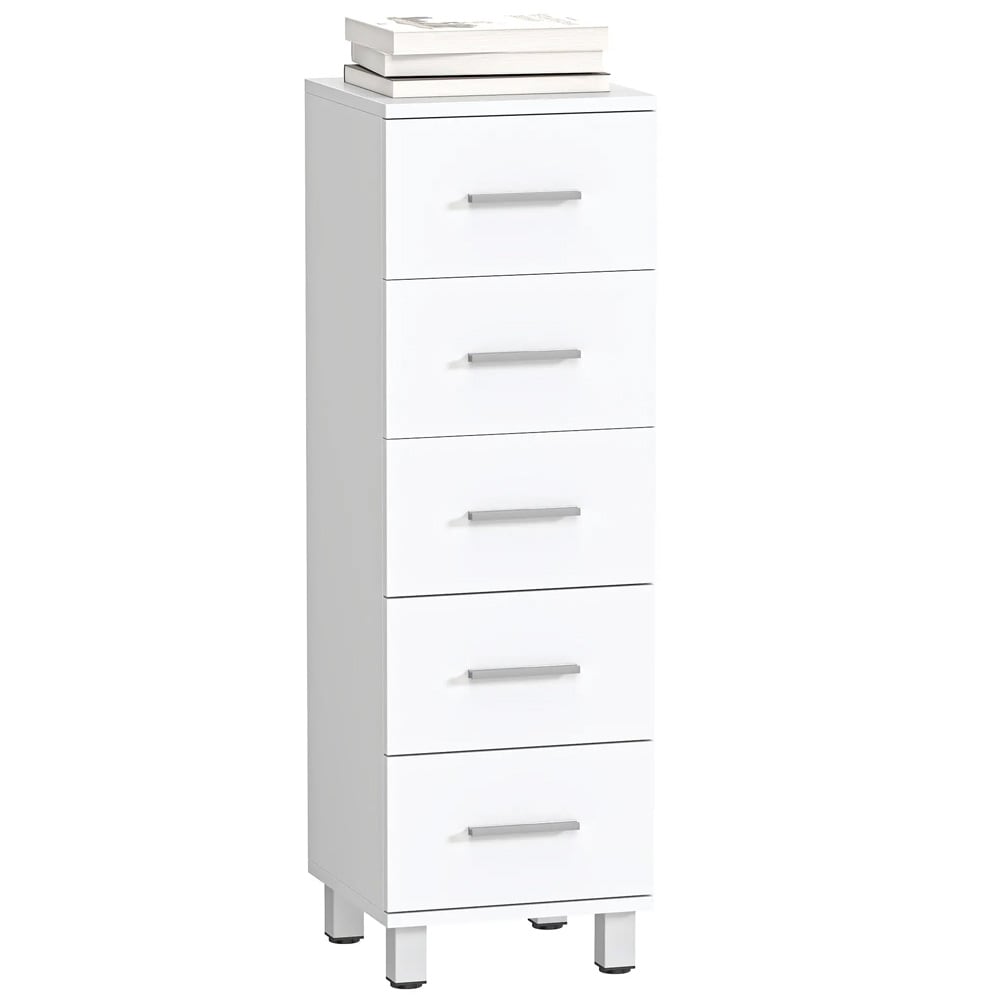 Smalt baderomsskap med 5 skuffer / hvit baderomskommode / kompakt oppbevaringsskap 30×30×95cm