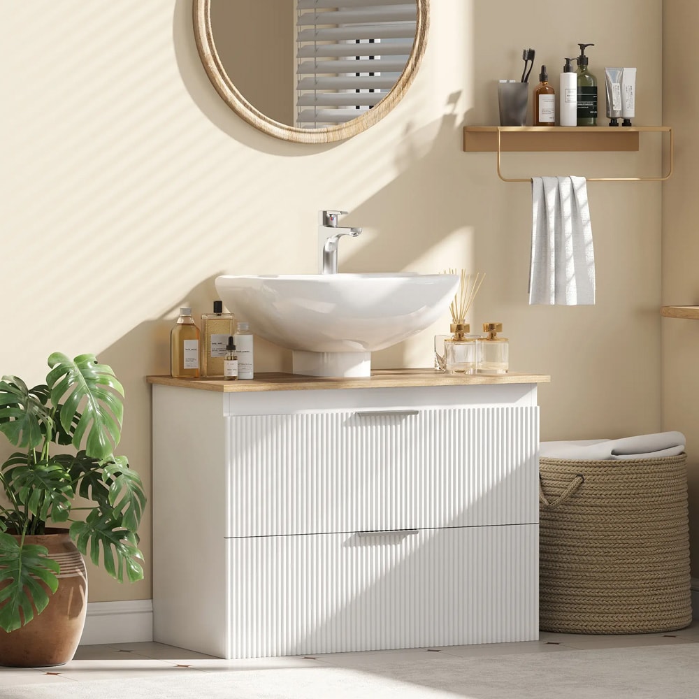 Servantskap med skuffer - baderomsskap / underskap til servant i hvit/natur