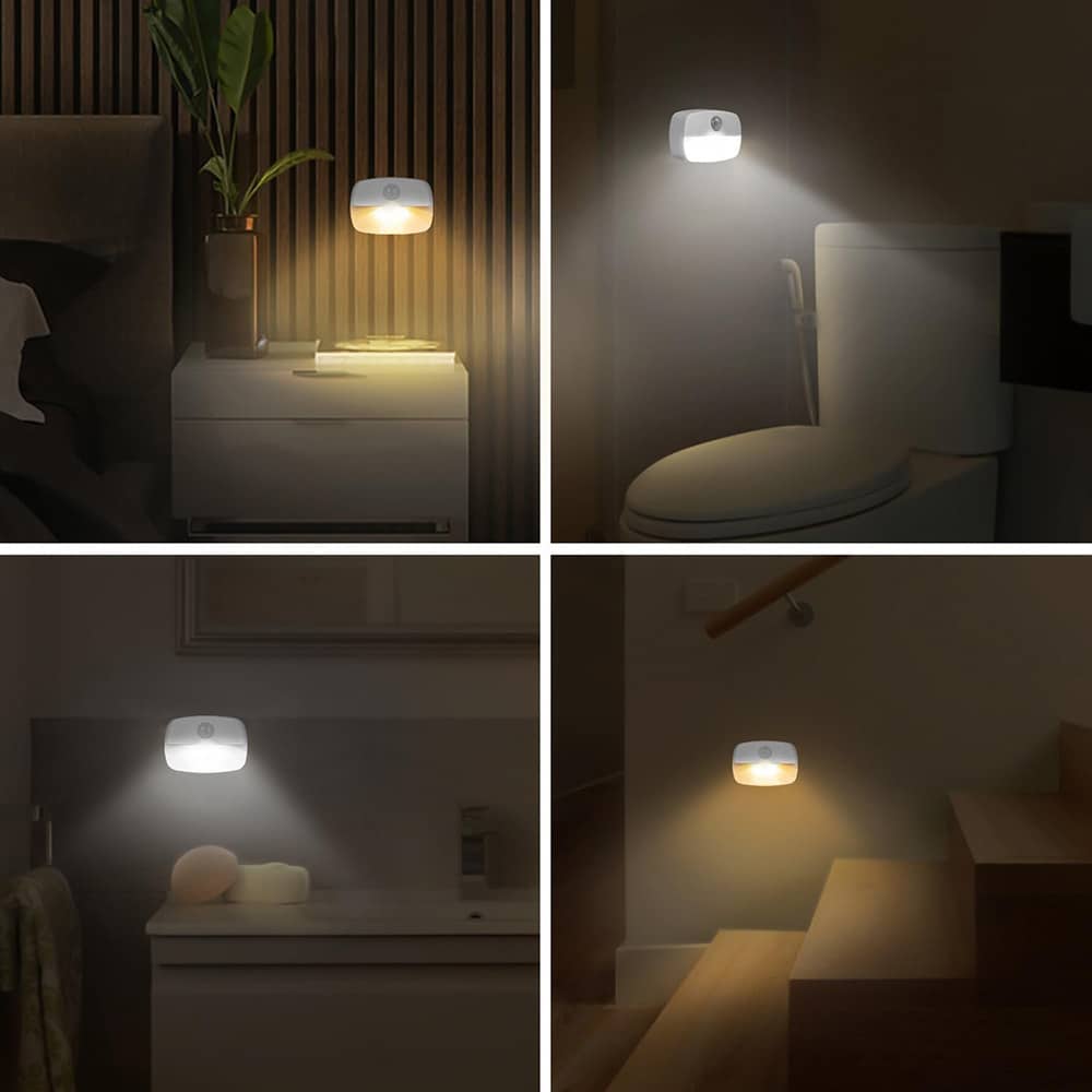 LED-nattlys med bevegelsessensor / batteridrevet sensorlys 3-pakning / automatisk LED-belysning 3000K