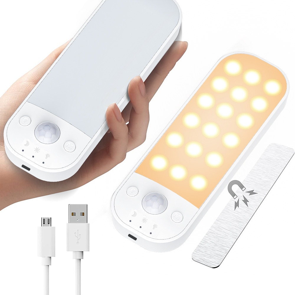 LED-lampe med magnet og bevegelsessensor / oppladbar LED-lampe med 3 lystemperaturer / sensorlampe USB-C