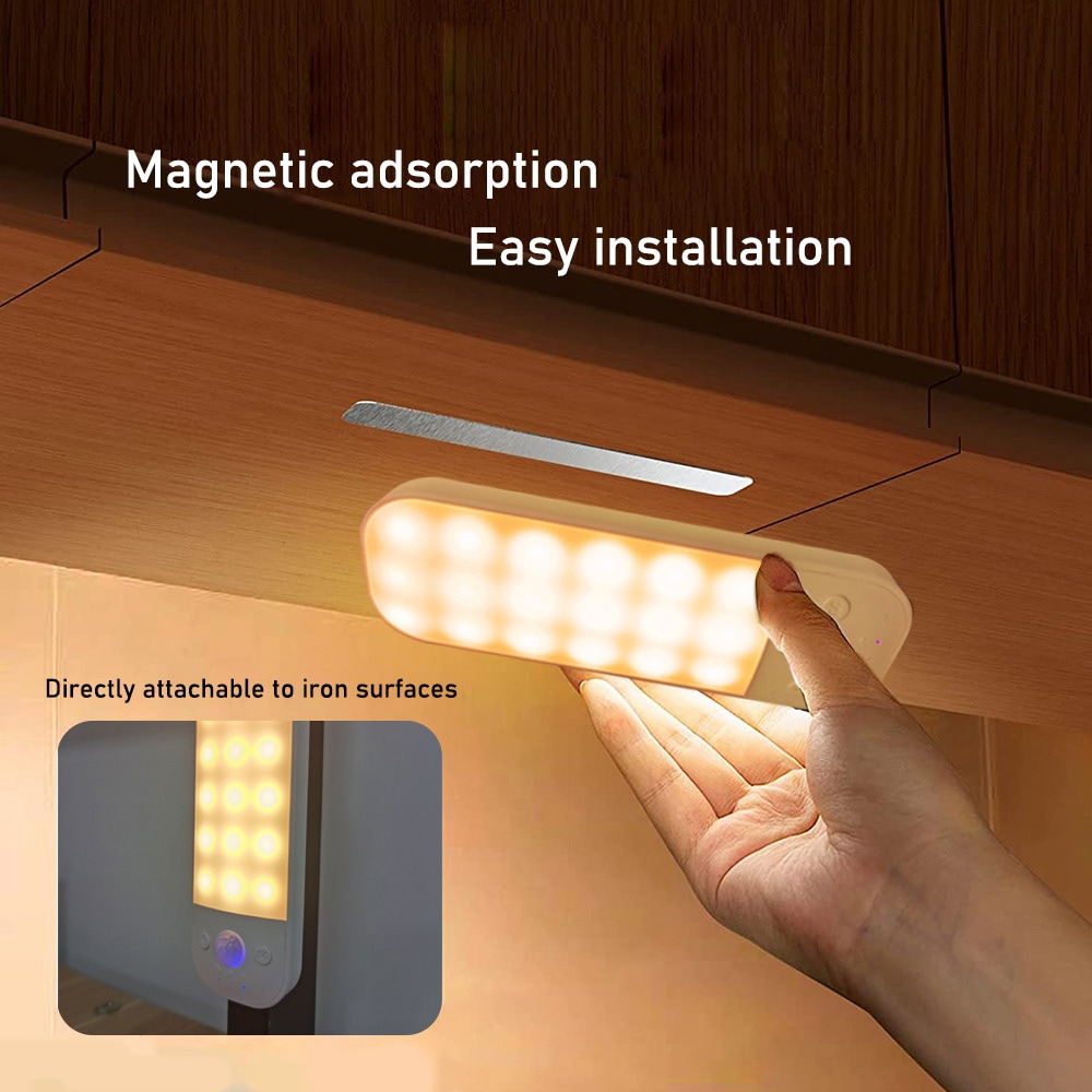LED-lampe med magnet og bevegelsessensor / oppladbar LED-lampe med 3 lystemperaturer / sensorlampe USB-C