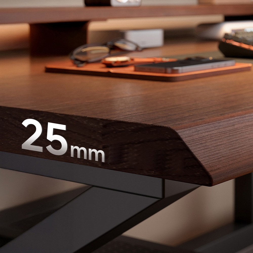 Skrivebord 140×60×73 cm / pult med 25 mm bordplate / databord med stålramme – Valnøtt/svart