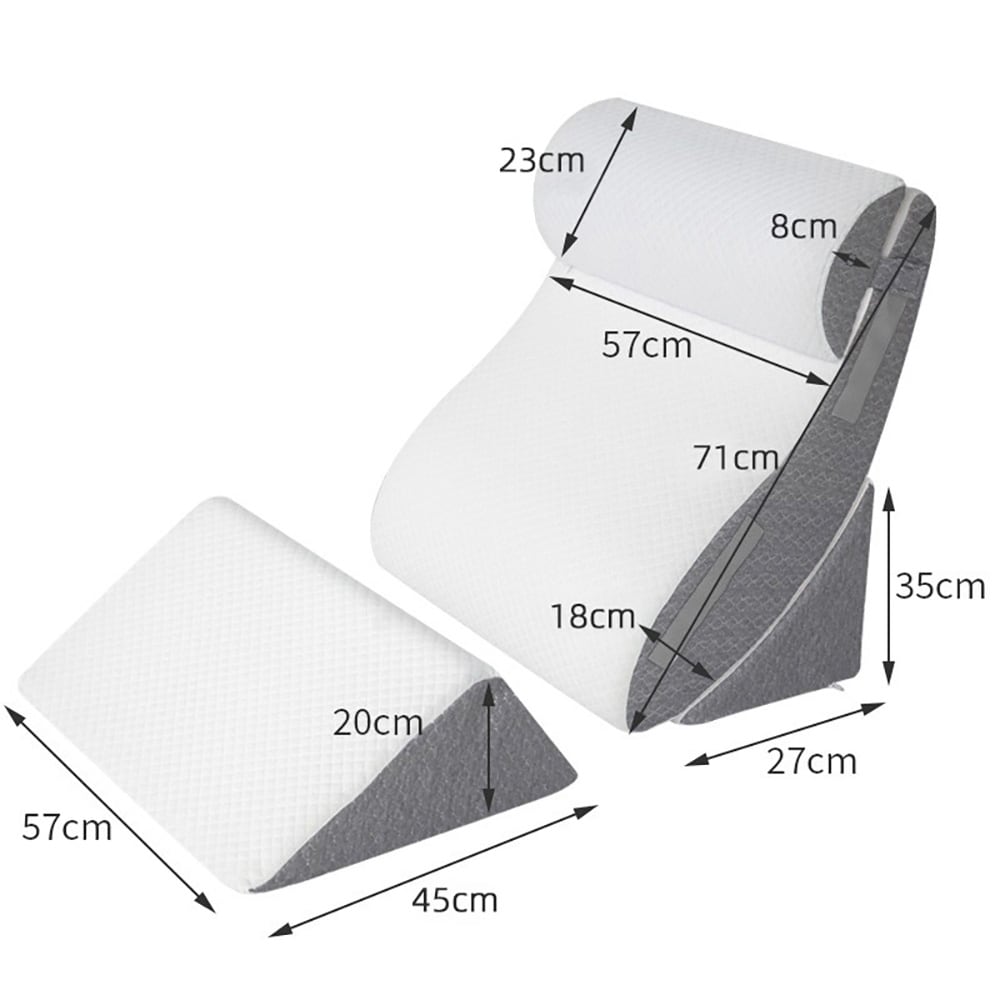 Ryggpute med benstøtte 66×57×22 cm / ergonomisk støttepute til seng / hvilepute med skum