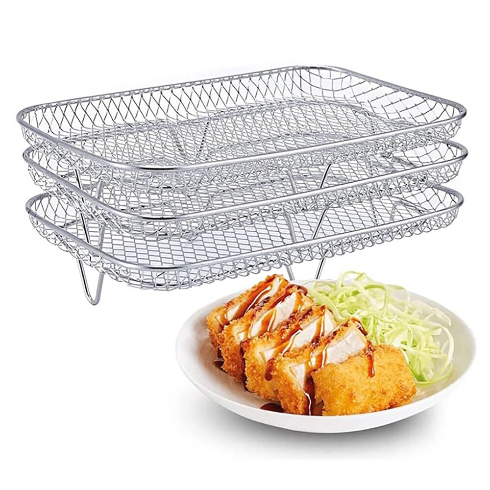Airfryer grillkurv rektangulær 19 cm / airfryer rack rustfritt stål / grillrist airfryer / tilbehør airfryer / kurv 3-pakning