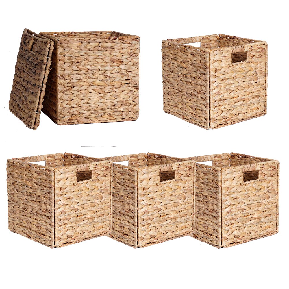 Oppbevaringskurv med lokk 25cm / kurv med kurvflett / kurv med lokk 5-pk