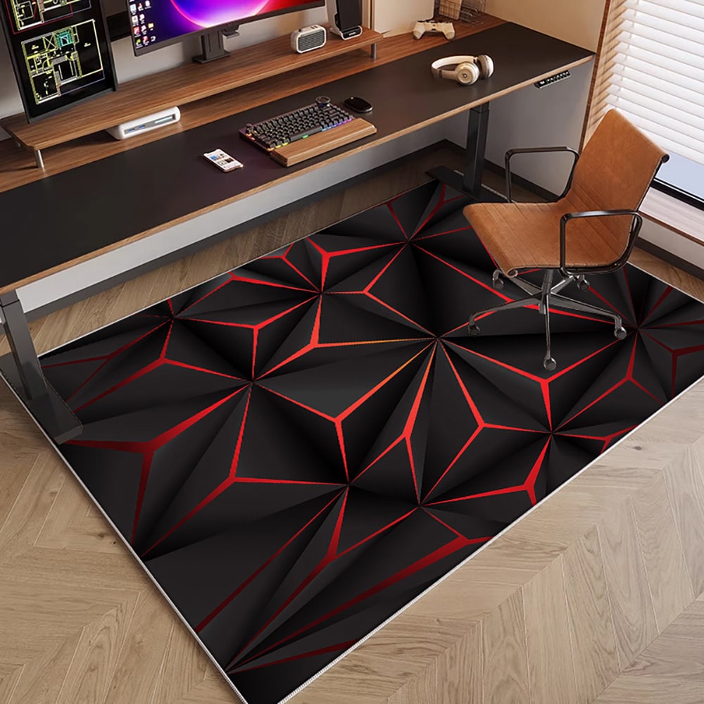 Spillromsmatte 120x160cm - Svart / rød / spillmatte / spillgulvmatte / stolmatte