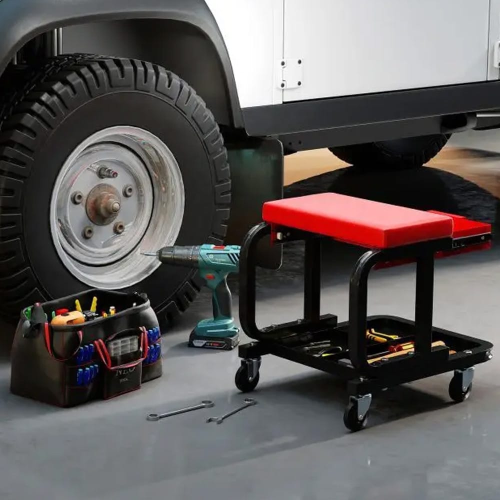 Verkstedkrakk med hjul – mekanikerkrakk med verktøyrom til garasje og verksted