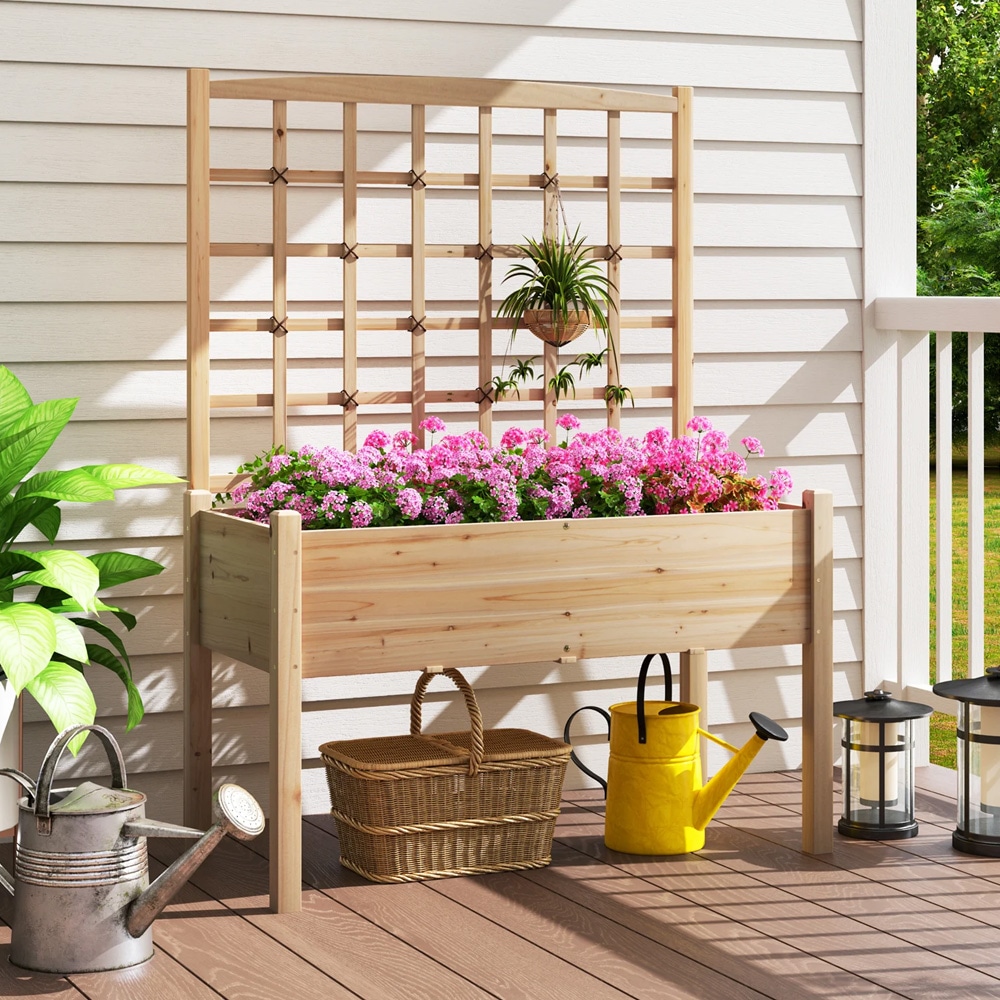 Opphøyd plantekasse med espalier – dyrkingskasse / blomsterkasse 113x51x23cm