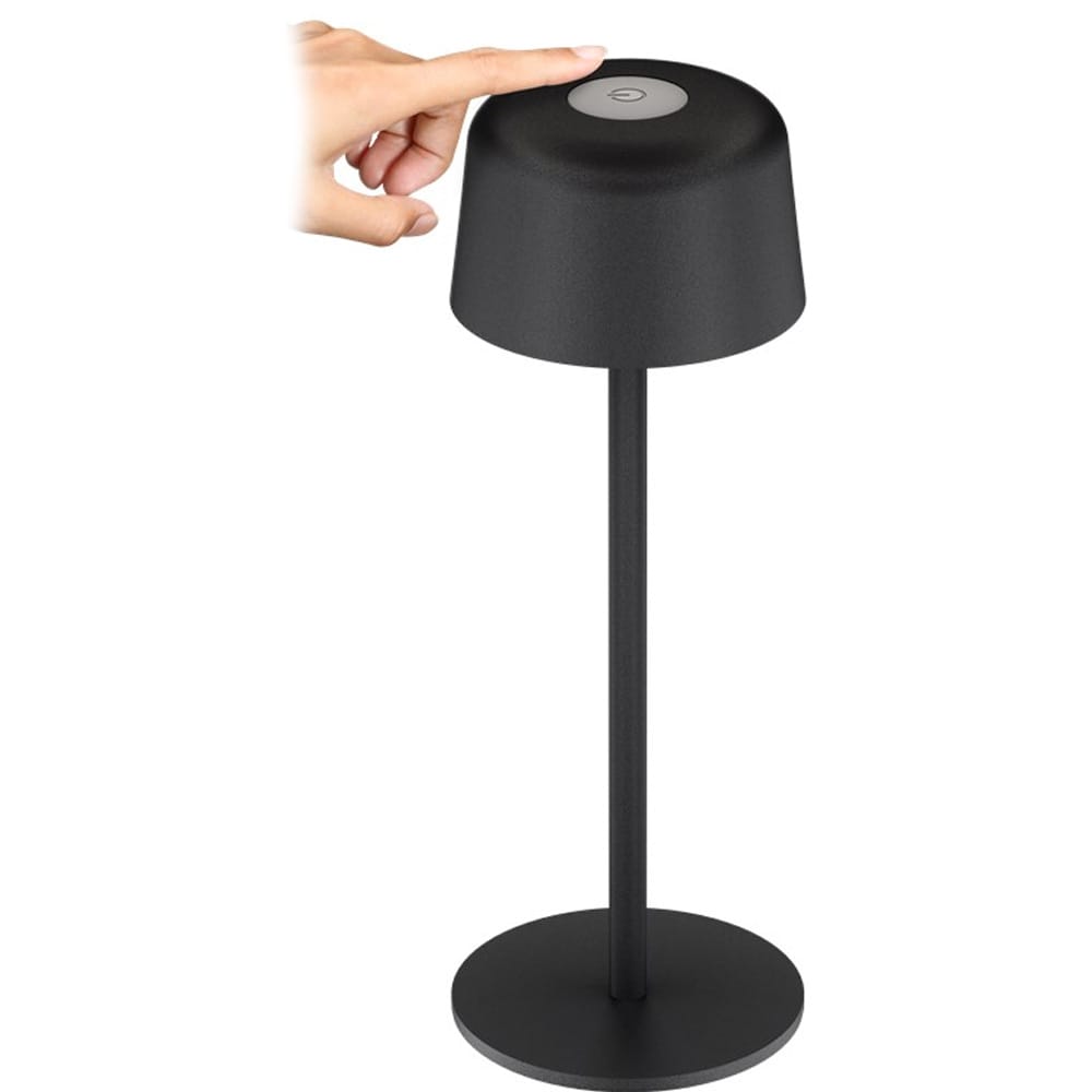 Trådløs LED-bordlampe 25 cm / berøringskontroll / dimbar / 150 lm / 3000 K / oppladbar / IP44 - Svart