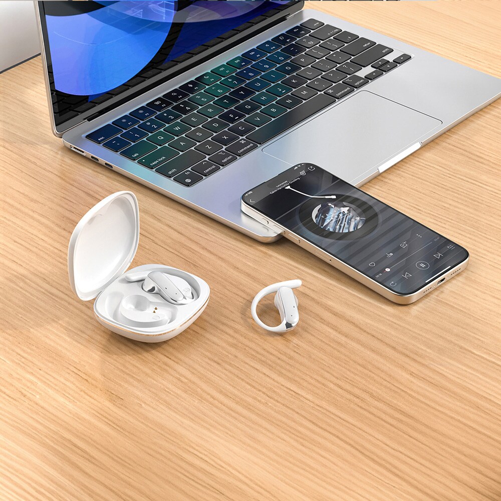 Dudao Bluetooth 5.3-hodesett med ørekroker - hvit