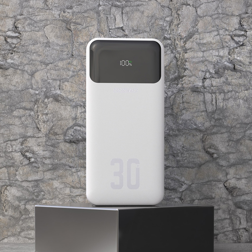 Dudao 30000mAh PD 22,5W Powerbank med USB-C og lynkabel - hvit
