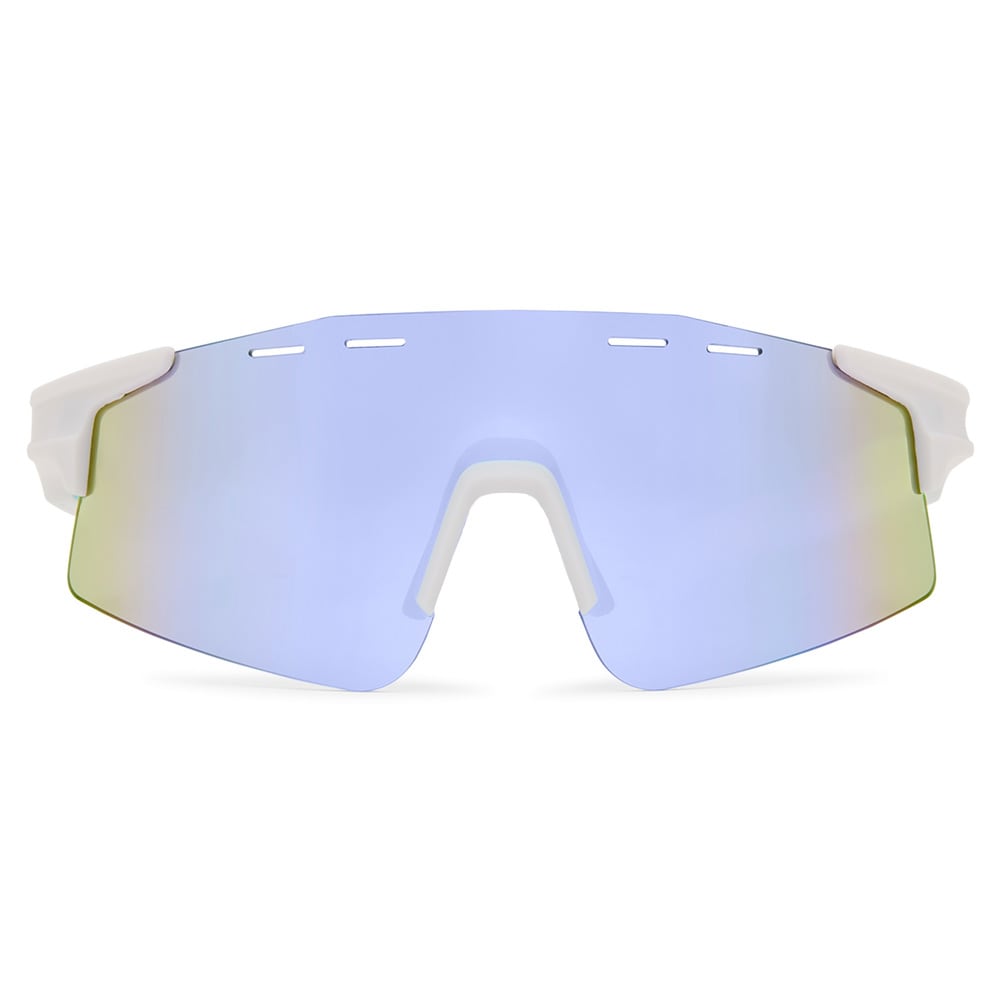 Sporty solbriller hvite med blått glass / sportssolbriller / solbriller med UV-beskyttelse / sykkelbriller