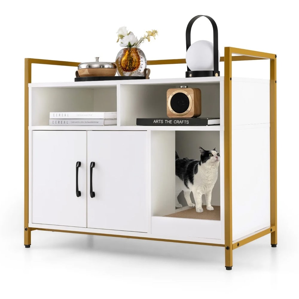 Kattmøbler med hyller og klorebrett / katteskap / kattemøbler skjult kattebakke / katteoppbevaring - Hvit