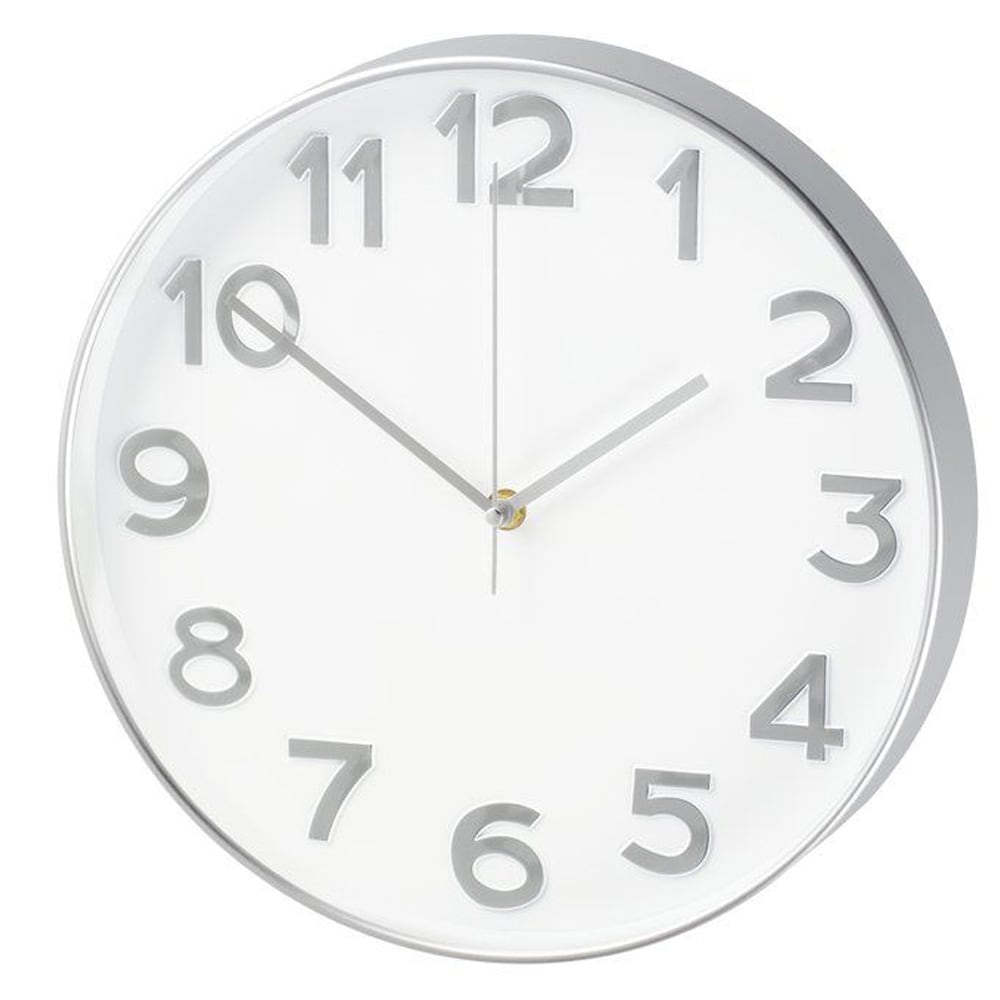 Veggklokke Reims 30 cm - hvit/sølv / veggklokke lydløs / moderne veggklokke / design veggklokke