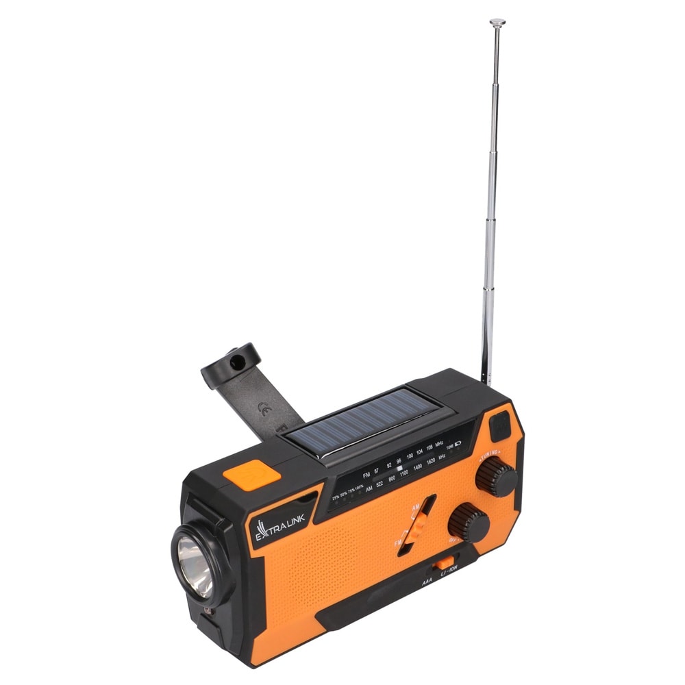 Nødradio 4000 mAh / beredskapsradio med sveiv og solcelle / AM/FM-radio med powerbank og lommelykt