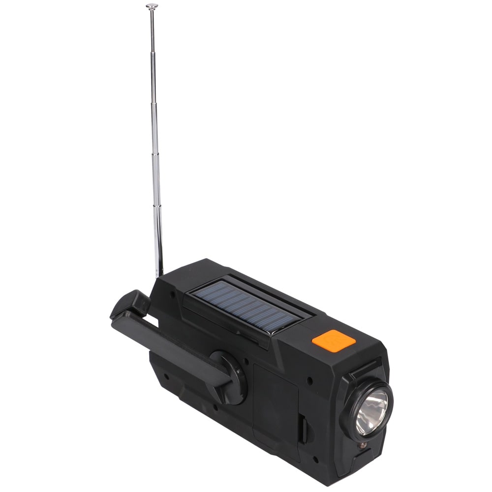 Nødradio 4000 mAh / beredskapsradio med sveiv og solcelle / AM/FM-radio med powerbank og lommelykt