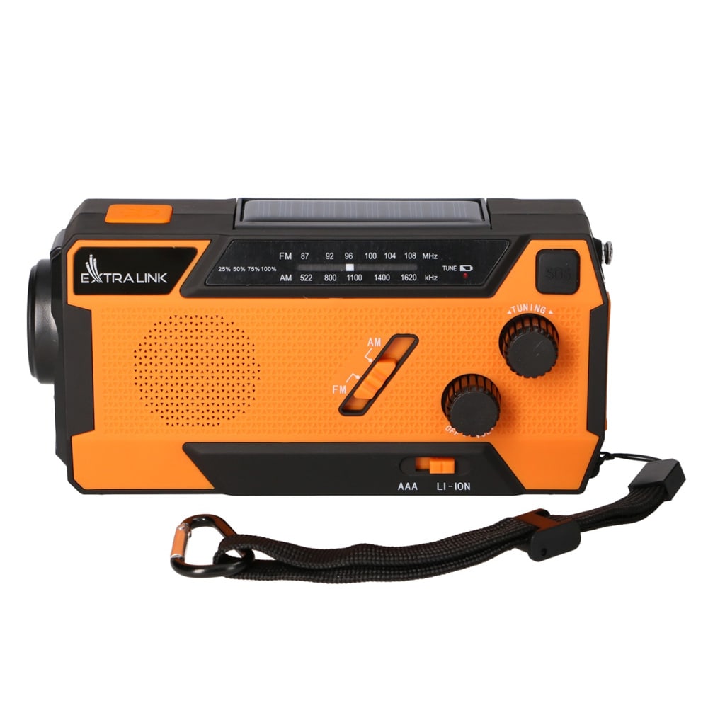 Nødradio 4000 mAh / beredskapsradio med sveiv og solcelle / AM/FM-radio med powerbank og lommelykt