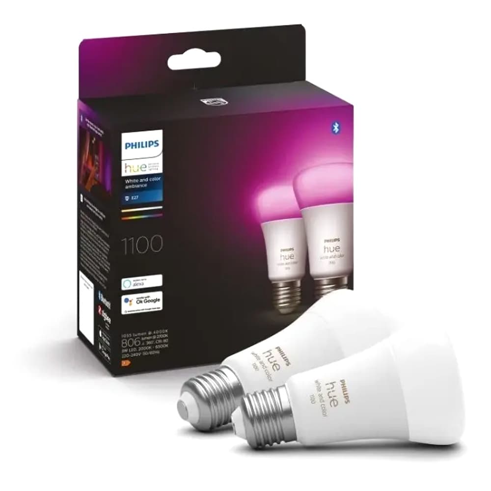Philips Hue White and Color E27 LED-pære 9 W / smart lyspære 1100 lm med 16 millioner farger – 2-pakning