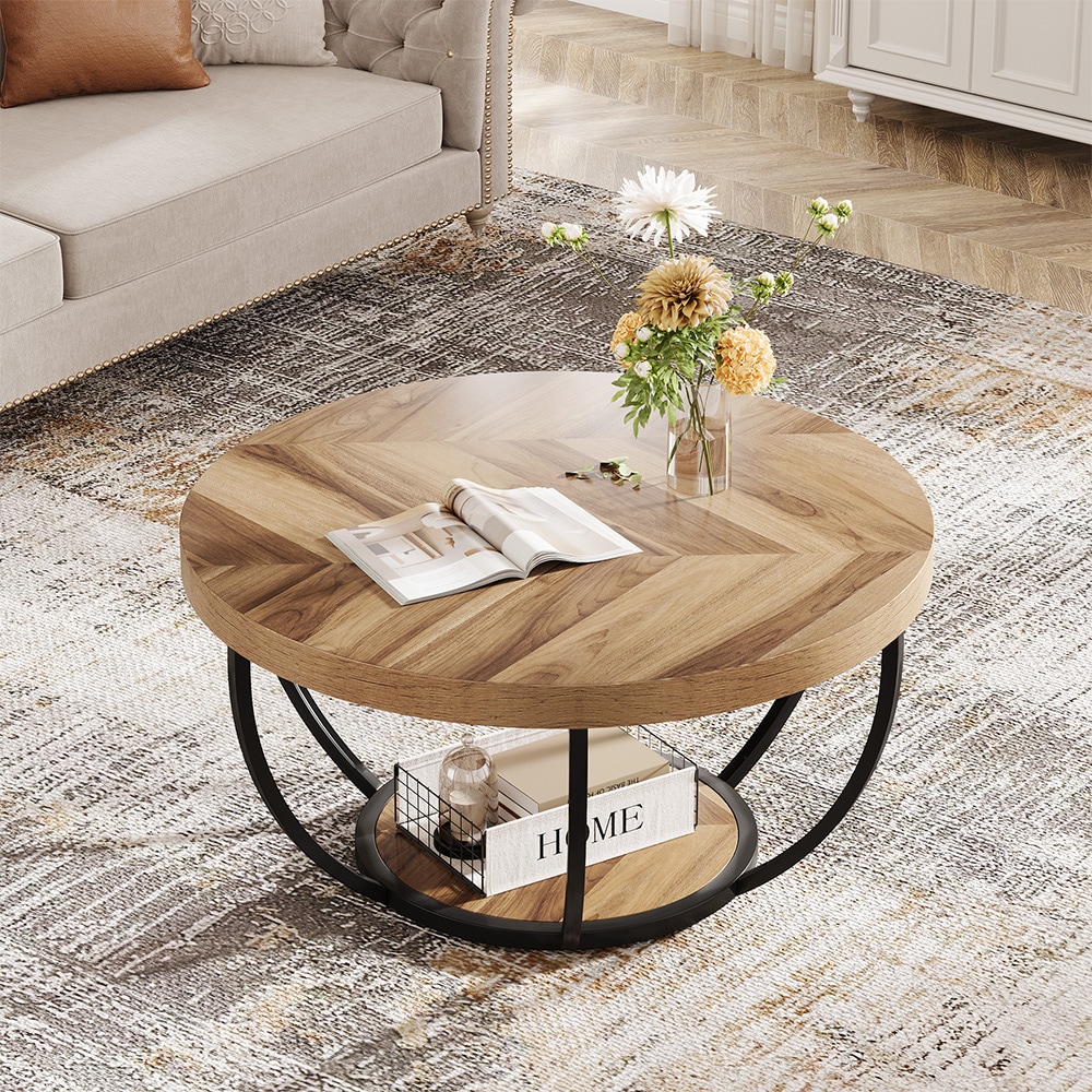 Rundt salongbord Ø80,5×44 cm / sofabord i tre og metall / moderne stuebord