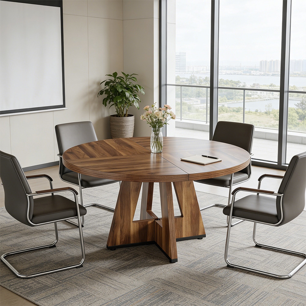 Rundt spisebord Ø120×75 cm / matbord for 4 personer / kjøkkenbord med kryssformet understell