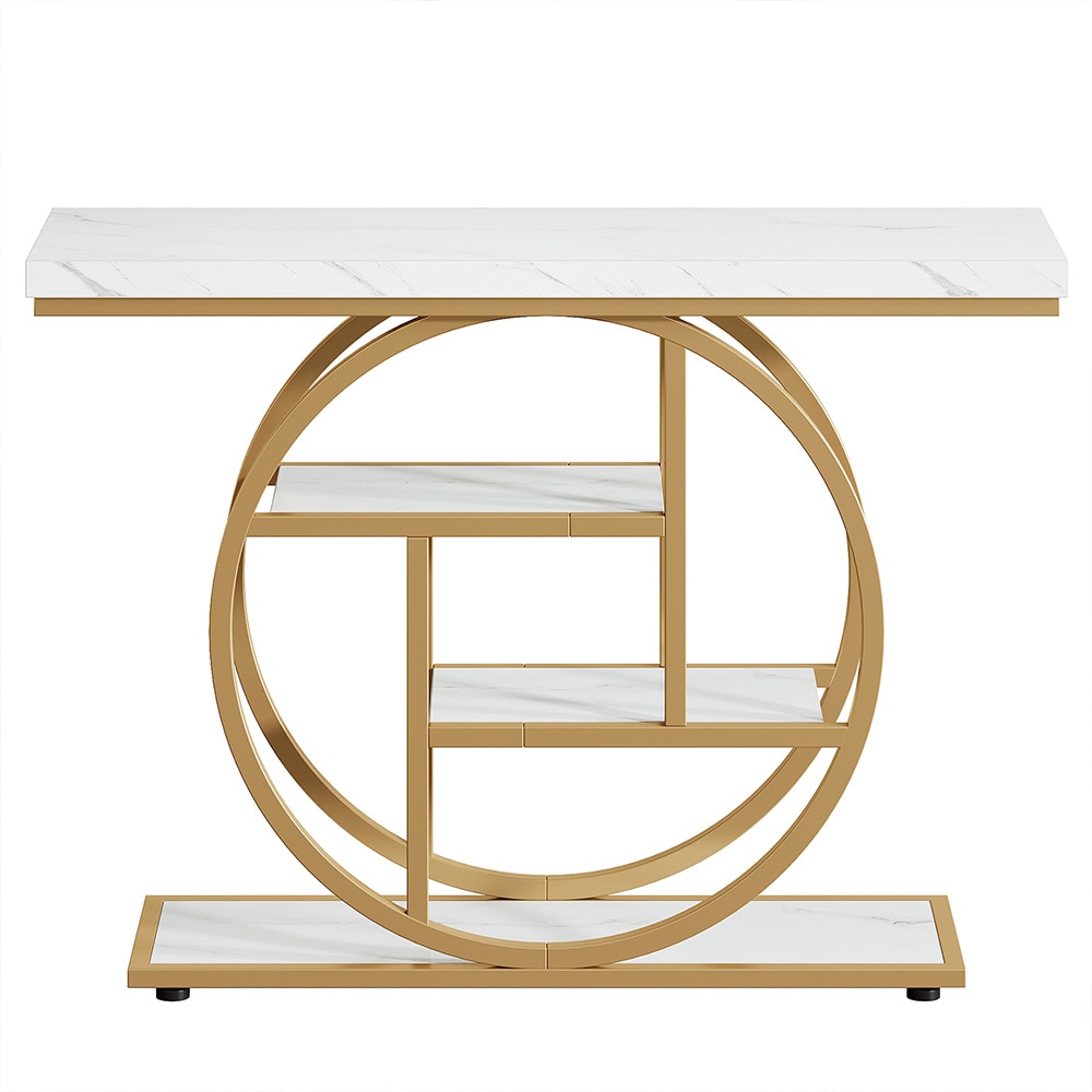 Konsollbord 105 cm hvit/gull / avlastningsbord / sidebord med hyller og metallramme