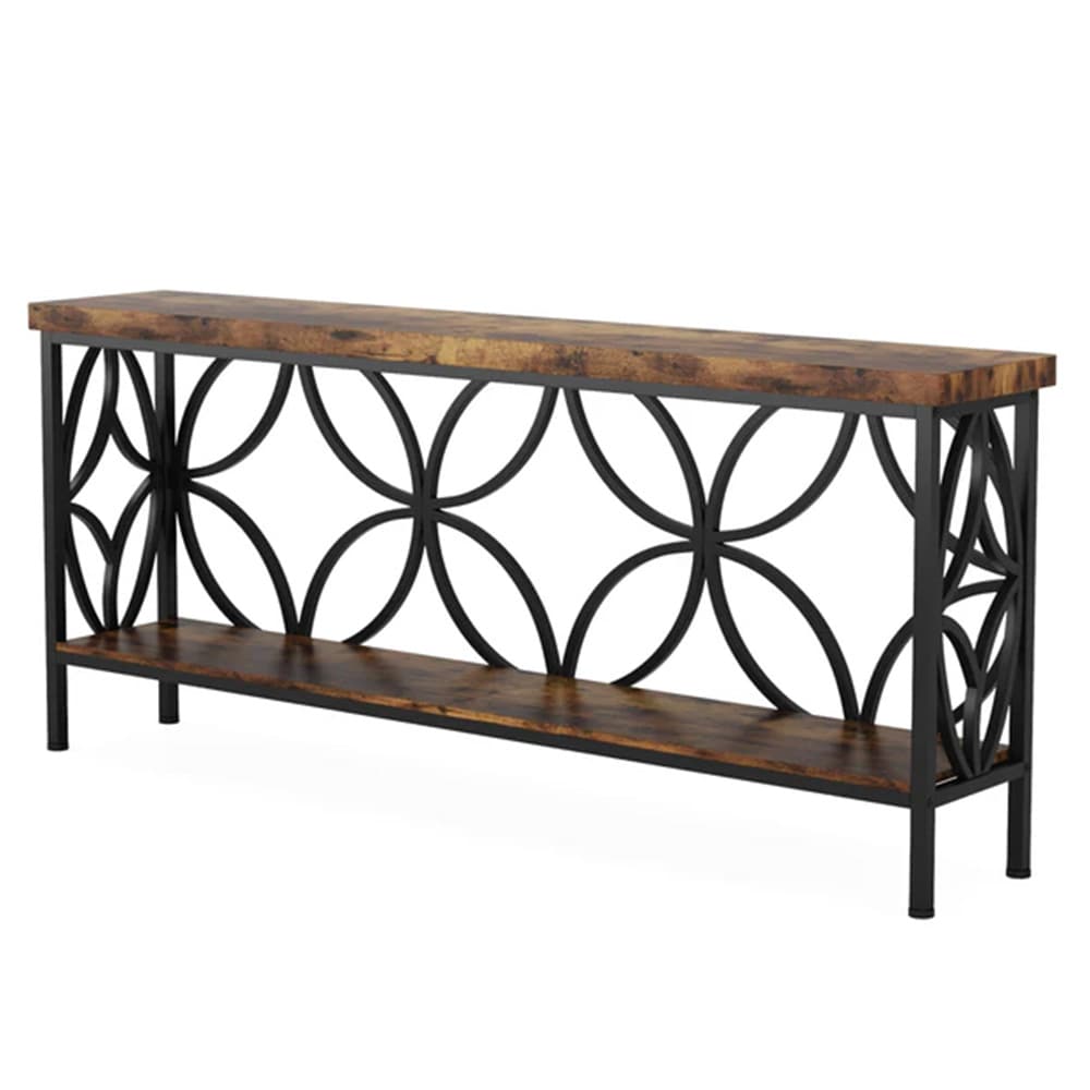 Konsollbord 160×30×80 cm / smalt avlastningsbord med 2 nivåer / entrébord i tre og metall