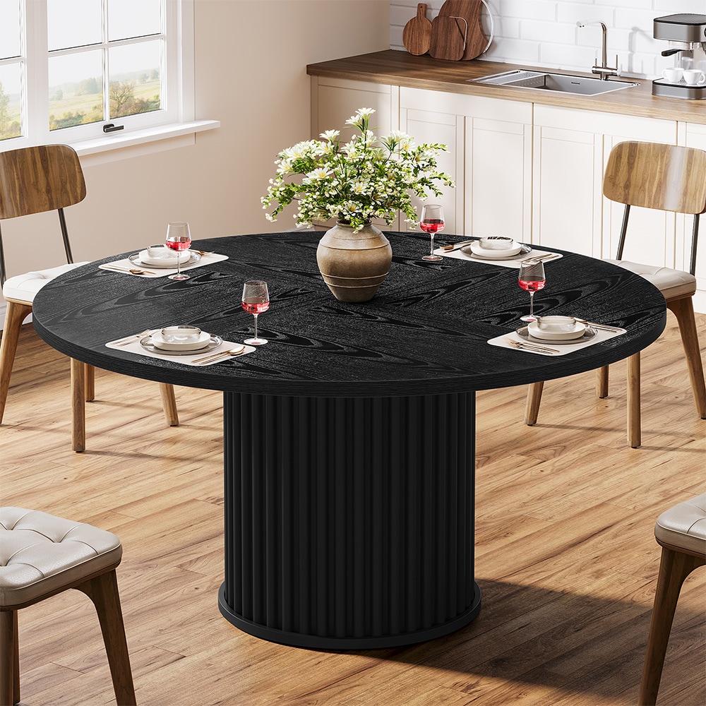 Rundt spisebord Ø120 cm / matbord for 4–6 personer / kjøkkenbord med metallunderstell – Svart