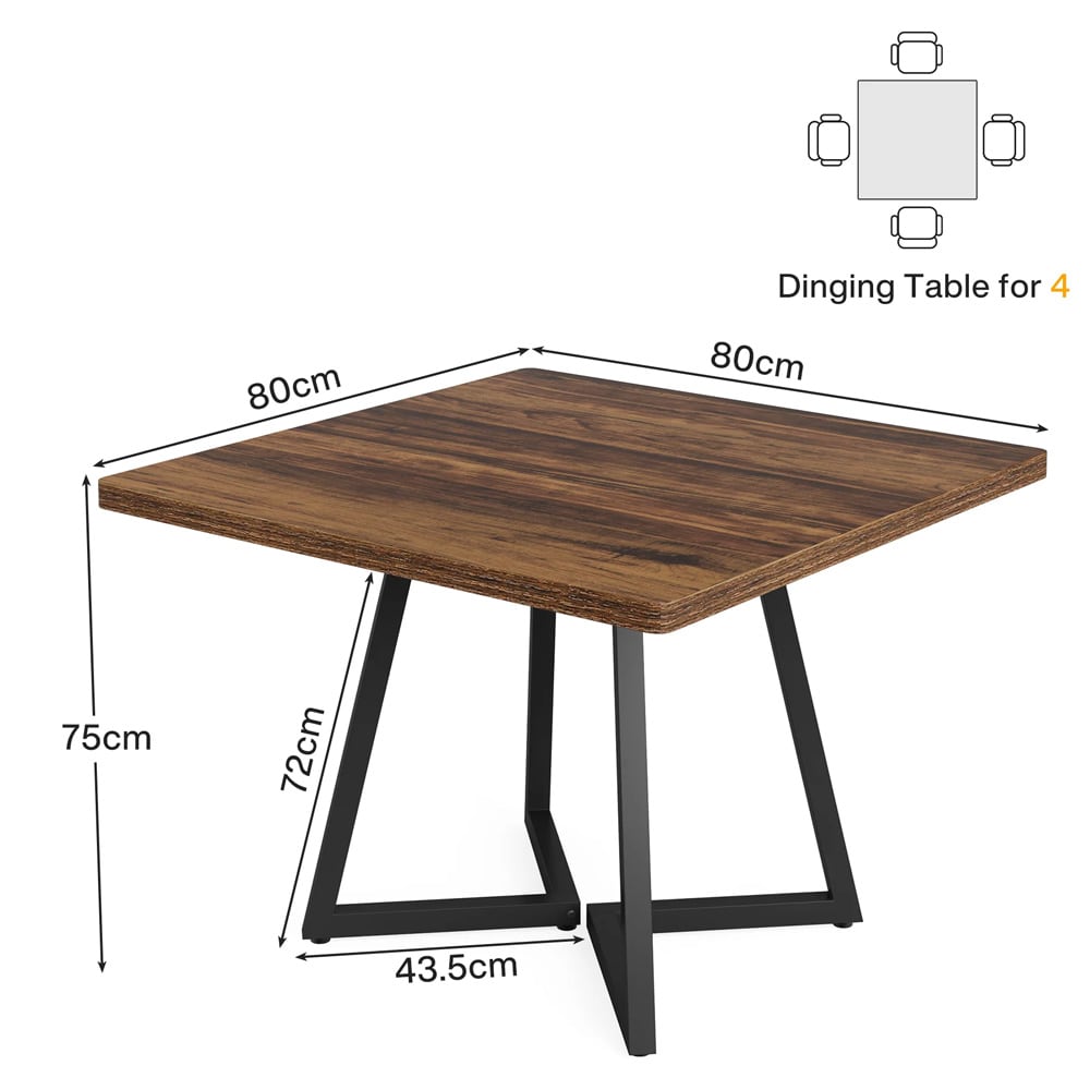 Spisebord 80 x 80 cm / kvadratisk kjøkkenbord for 4 personer / matbord/ bord med metallunderstell